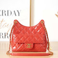 Chanel AS3690 Hobo Handbag Shiny Crumpled Calfskin & Gold-Tone Metal Red - Default Title - View 1