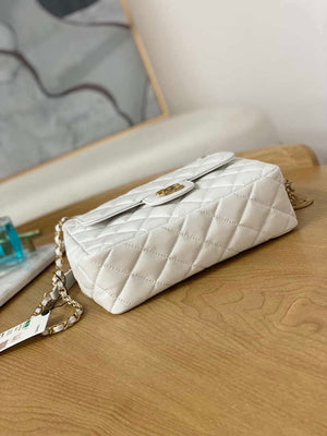 Chanel AS3690 Hobo Handbag Shiny Crumpled Calfskin & Gold-Tone Metal White - Default Title - View 5