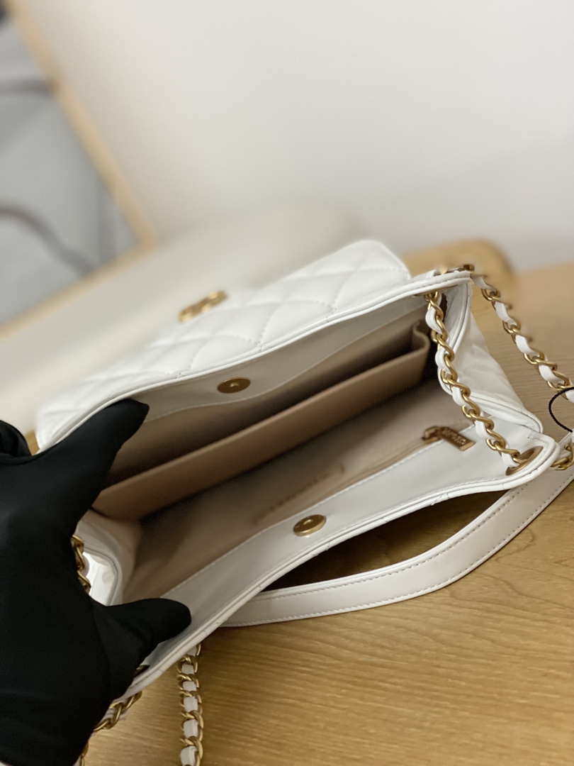 Chanel AS3690 Hobo Handbag Shiny Crumpled Calfskin & Gold-Tone Metal White - Default Title - View 8