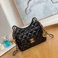 Chanel AS3710 Small Hobo Handbag Shiny Crumpled Calfskin & Gold-Tone Metal Black - Default Title - View 1