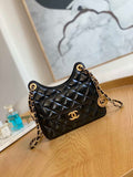 Chanel AS3710 Small Hobo Handbag Shiny Crumpled Calfskin & Gold-Tone Metal Black