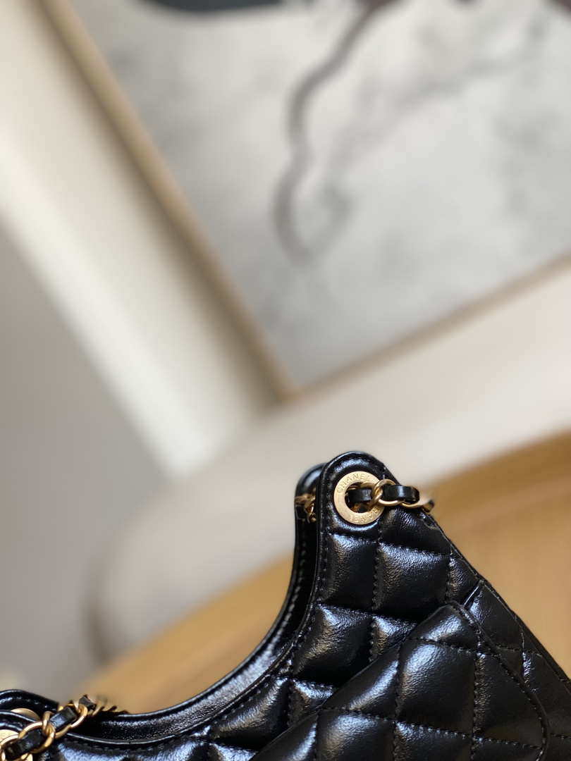 Chanel AS3710 Small Hobo Handbag Shiny Crumpled Calfskin & Gold-Tone Metal Black - Default Title - View 5