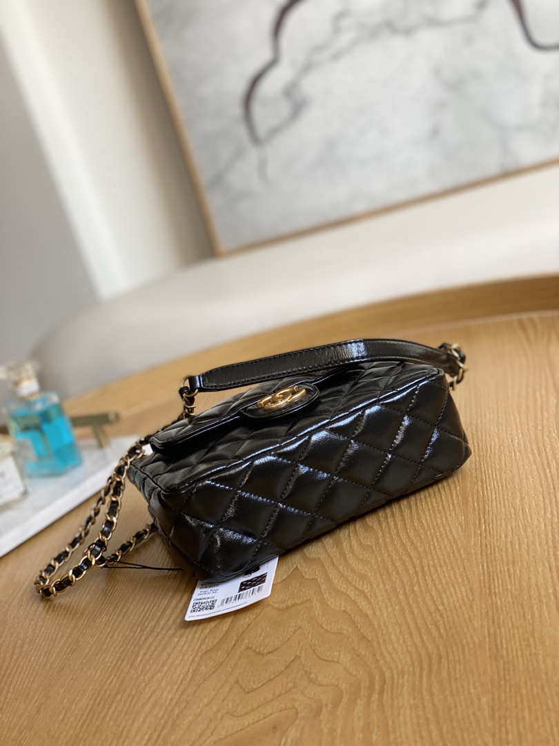 Chanel AS3710 Small Hobo Handbag Shiny Crumpled Calfskin & Gold-Tone Metal Black - Default Title - View 7