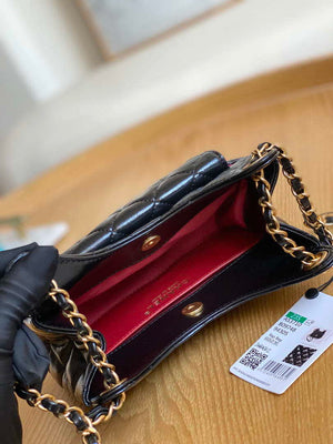 Chanel AS3710 Small Hobo Handbag Shiny Crumpled Calfskin & Gold-Tone Metal Black - Default Title - View 8