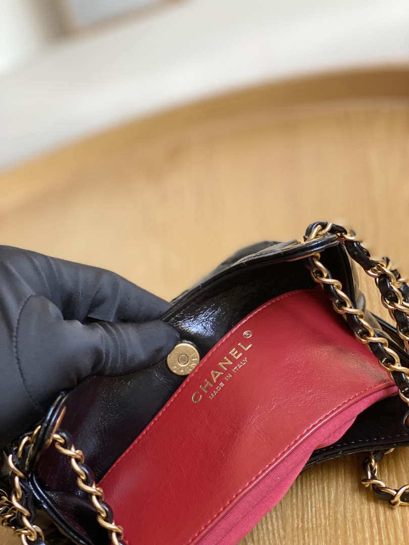 Chanel AS3710 Small Hobo Handbag Shiny Crumpled Calfskin & Gold-Tone Metal Black - Default Title - View 9