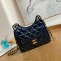 Chanel AS3710 Small Hobo Handbag Shiny Crumpled Calfskin & Gold-Tone Metal Navy blue - Default Title - View 1