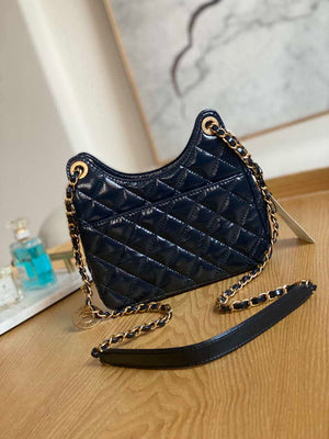 Chanel AS3710 Small Hobo Handbag Shiny Crumpled Calfskin & Gold-Tone Metal Navy blue - Default Title - View 2