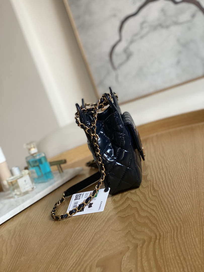 Chanel AS3710 Small Hobo Handbag Shiny Crumpled Calfskin & Gold-Tone Metal Navy blue - Default Title - View 4