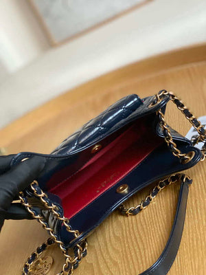 Chanel AS3710 Small Hobo Handbag Shiny Crumpled Calfskin & Gold-Tone Metal Navy blue - Default Title - View 7