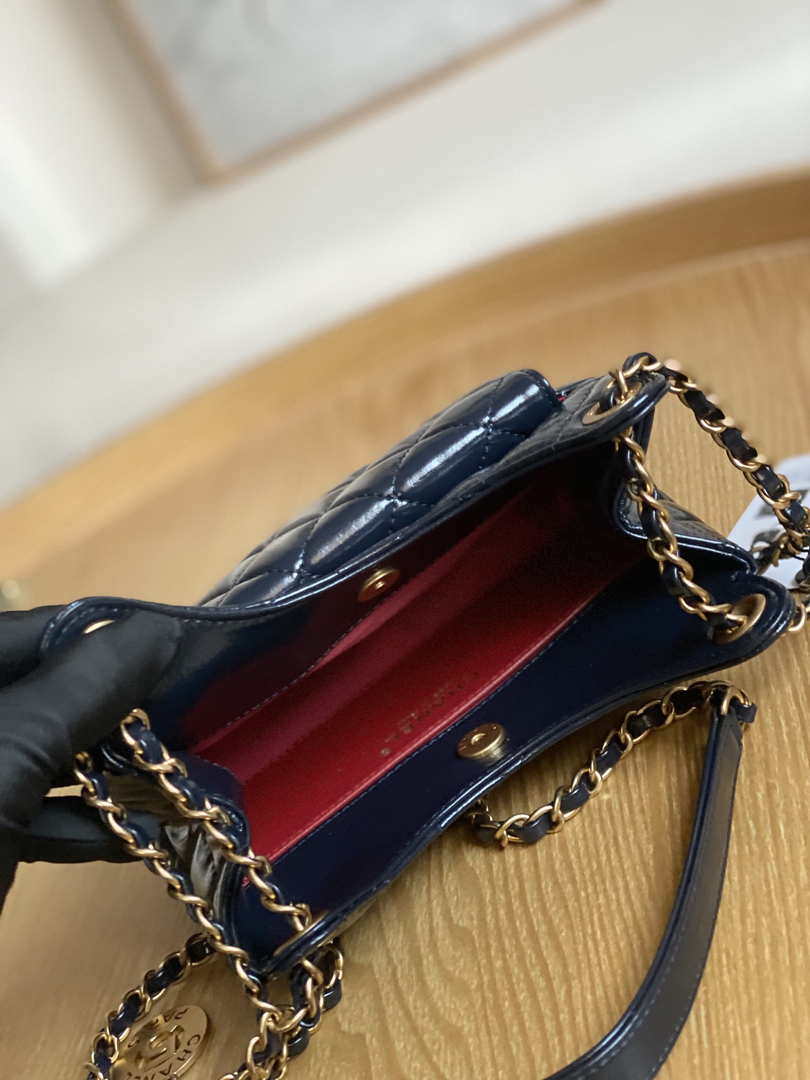Chanel AS3710 Small Hobo Handbag Shiny Crumpled Calfskin & Gold-Tone Metal Navy blue - Default Title - View 7