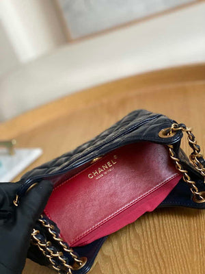 Chanel AS3710 Small Hobo Handbag Shiny Crumpled Calfskin & Gold-Tone Metal Navy blue - Default Title - View 9