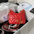 Chanel AS3710 Small Hobo Handbag Shiny Crumpled Calfskin & Gold-Tone Metal Red - Default Title - View 1