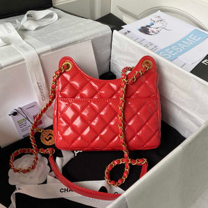 Chanel AS3710 Small Hobo Handbag Shiny Crumpled Calfskin & Gold-Tone Metal Red - Default Title - View 2