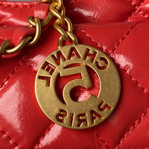 Chanel AS3710 Small Hobo Handbag Shiny Crumpled Calfskin & Gold-Tone Metal Red - Default Title - View 4