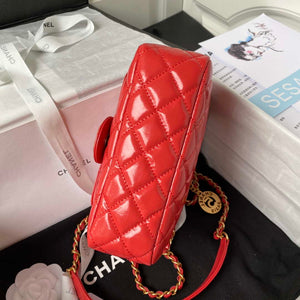 Chanel AS3710 Small Hobo Handbag Shiny Crumpled Calfskin & Gold-Tone Metal Red - Default Title - View 6