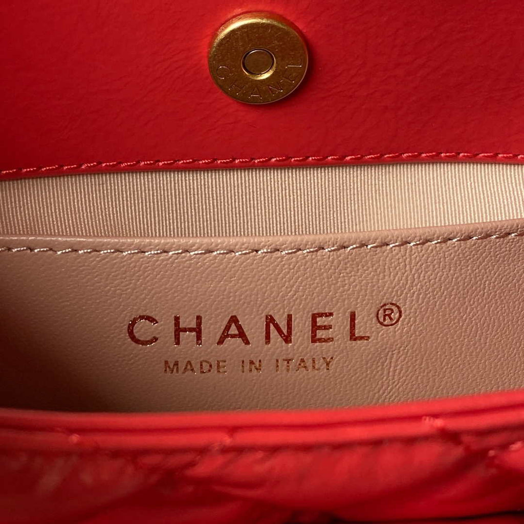 Chanel AS3710 Small Hobo Handbag Shiny Crumpled Calfskin & Gold-Tone Metal Red