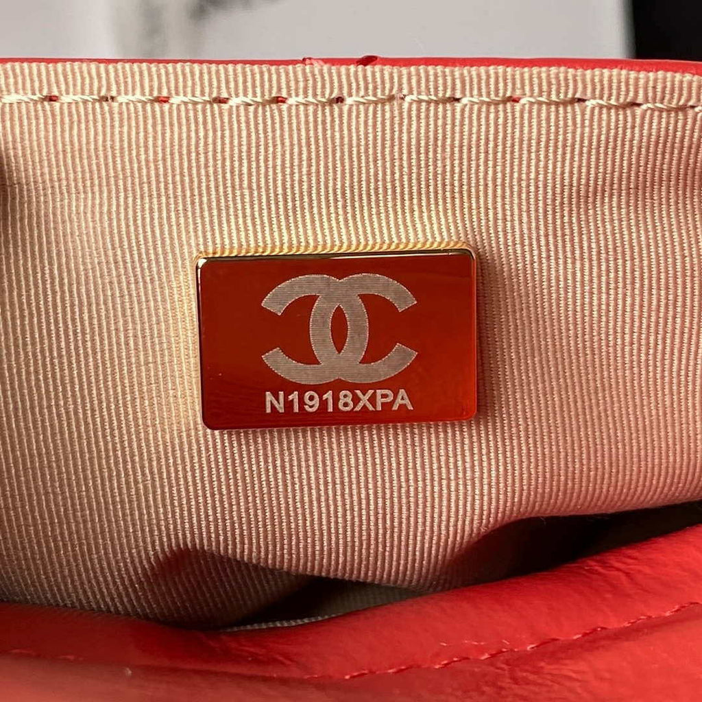 Chanel AS3710 Small Hobo Handbag Shiny Crumpled Calfskin & Gold-Tone Metal Red