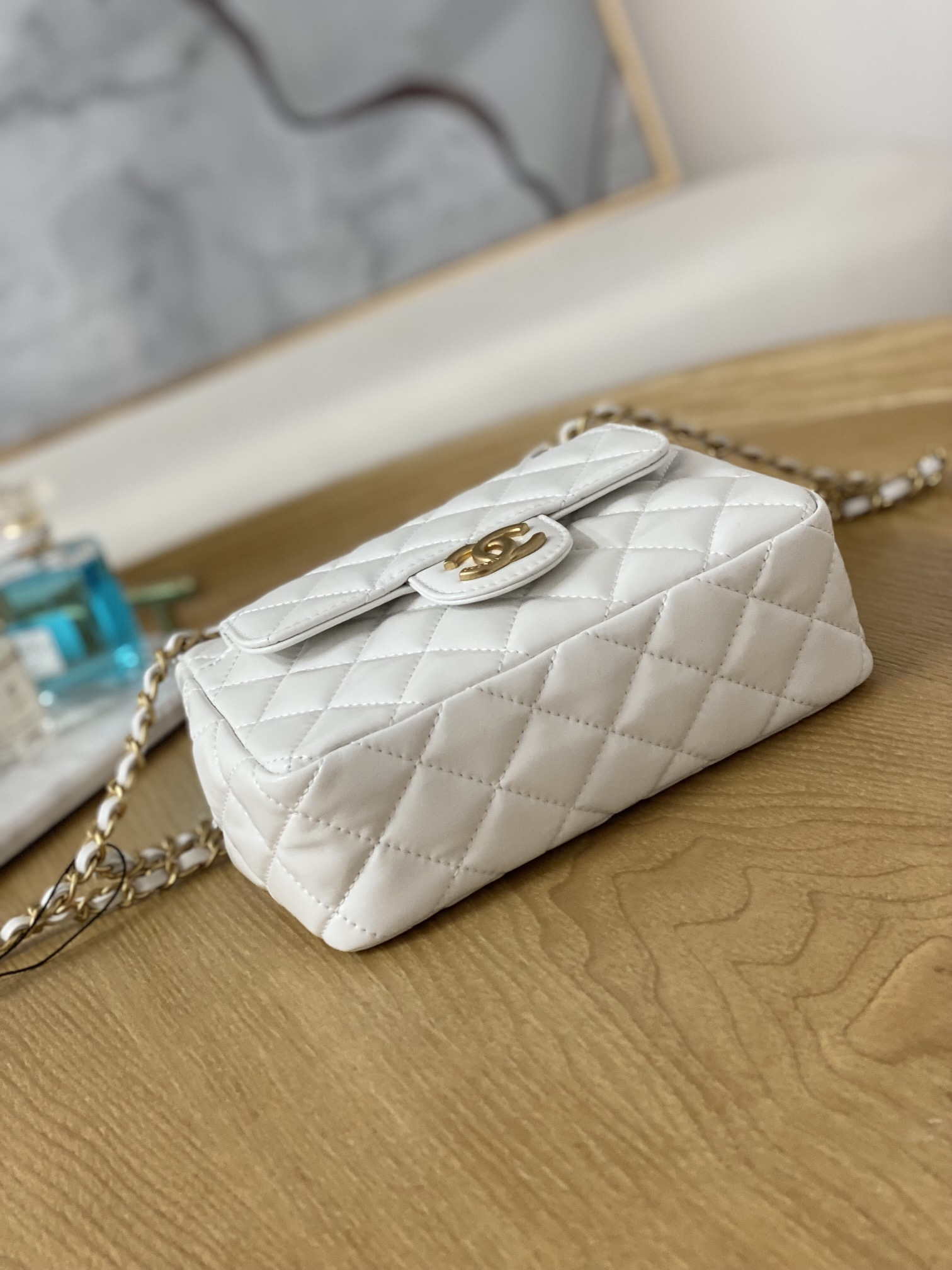 Chanel AS3710 Small Hobo Handbag Shiny Crumpled Calfskin & Gold-Tone Metal White - Default Title - View 6