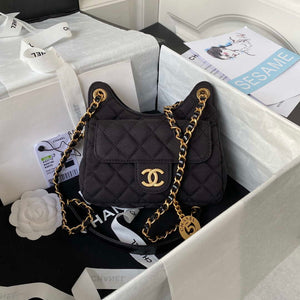 Chanel AS3710 Small Hobo Handbag Velvet & Gold-Tone Metal Black - Default Title - View 1