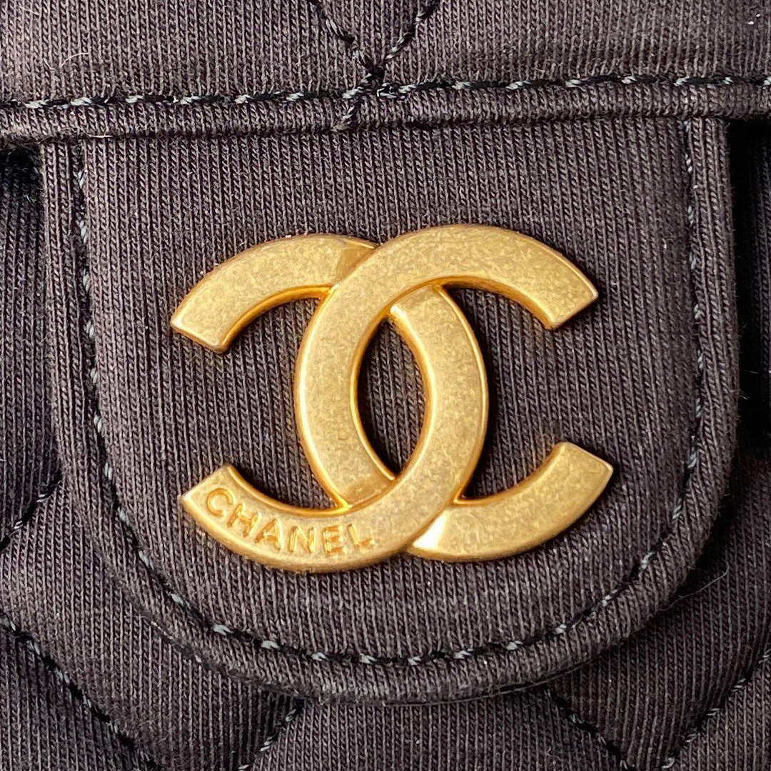 Chanel AS3710 Small Hobo Handbag Velvet & Gold-Tone Metal Black