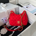 Chanel AS3710 Small Hobo Handbag Velvet & Gold-Tone Metal Red - Default Title - View 1