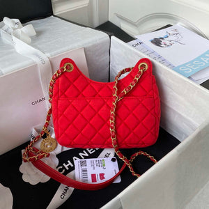 Chanel AS3710 Small Hobo Handbag Velvet & Gold-Tone Metal Red - Default Title - View 2