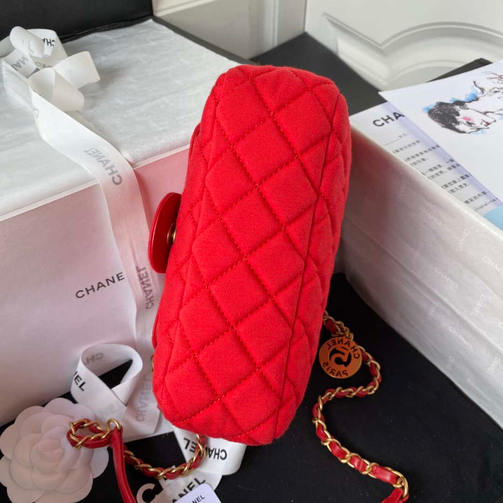Chanel AS3710 Small Hobo Handbag Velvet & Gold-Tone Metal Red