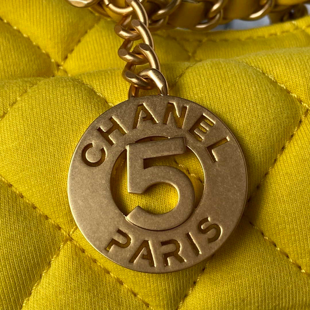 Chanel AS3710 Small Hobo Handbag Velvet & Gold-Tone Metal Yellow
