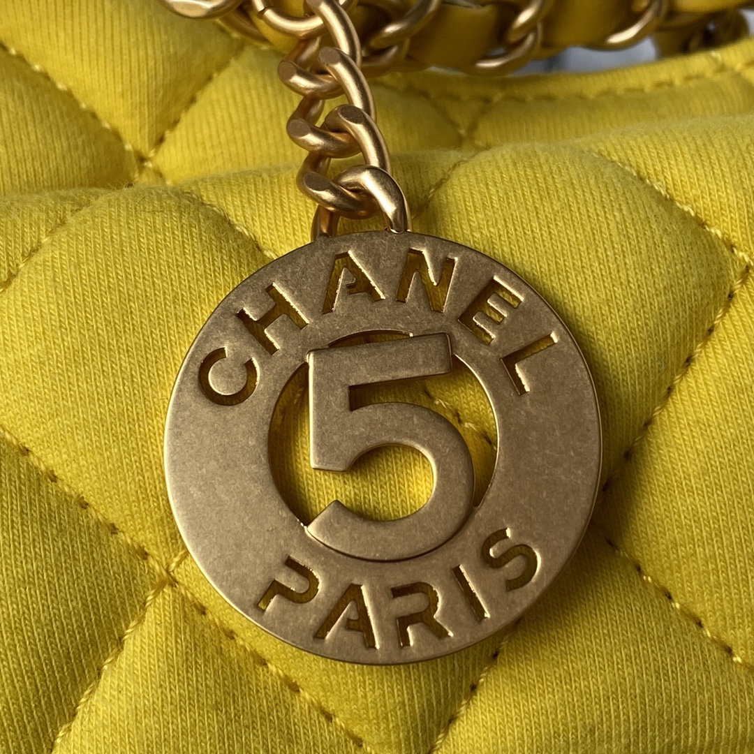 Chanel AS3710 Small Hobo Handbag Velvet & Gold-Tone Metal Yellow - Default Title - View 4