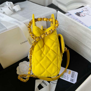 Chanel AS3710 Small Hobo Handbag Velvet & Gold-Tone Metal Yellow - Default Title - View 5