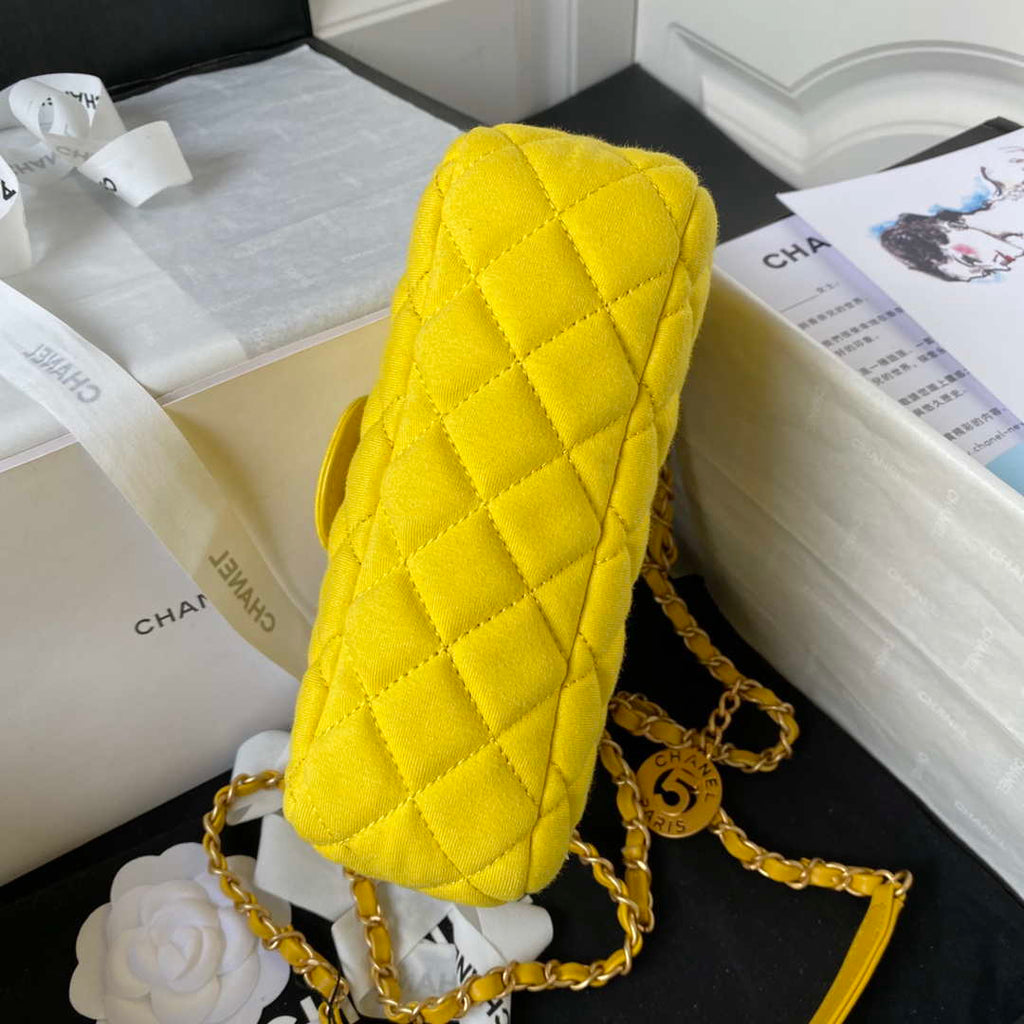 Chanel AS3710 Small Hobo Handbag Velvet & Gold-Tone Metal Yellow
