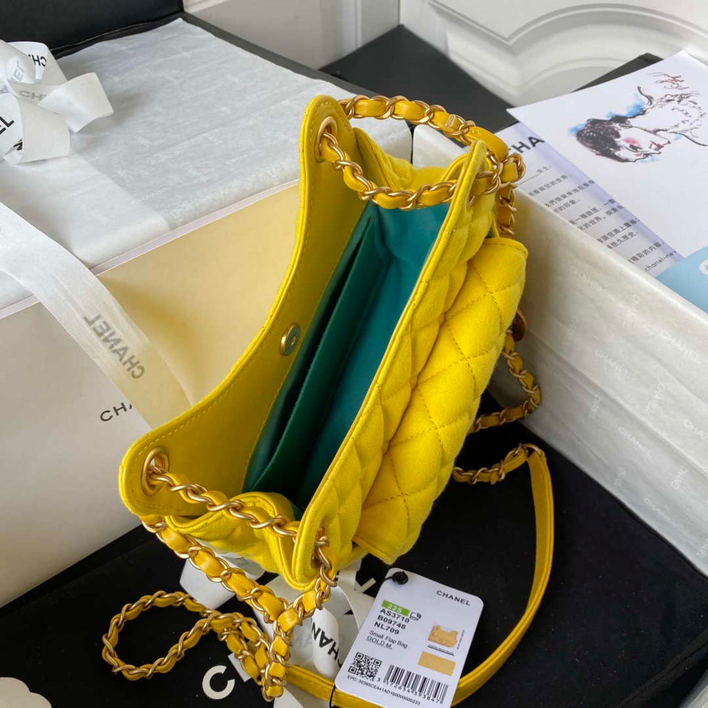 Chanel AS3710 Small Hobo Handbag Velvet & Gold-Tone Metal Yellow