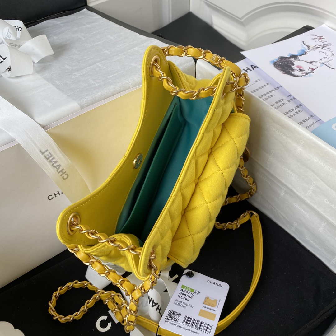 Chanel AS3710 Small Hobo Handbag Velvet & Gold-Tone Metal Yellow