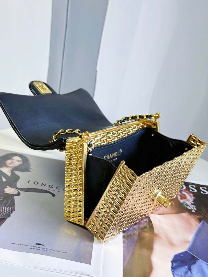 Chanel AS3712 Large EVENING BAG Lambskin & Gold Metal Black & Gold