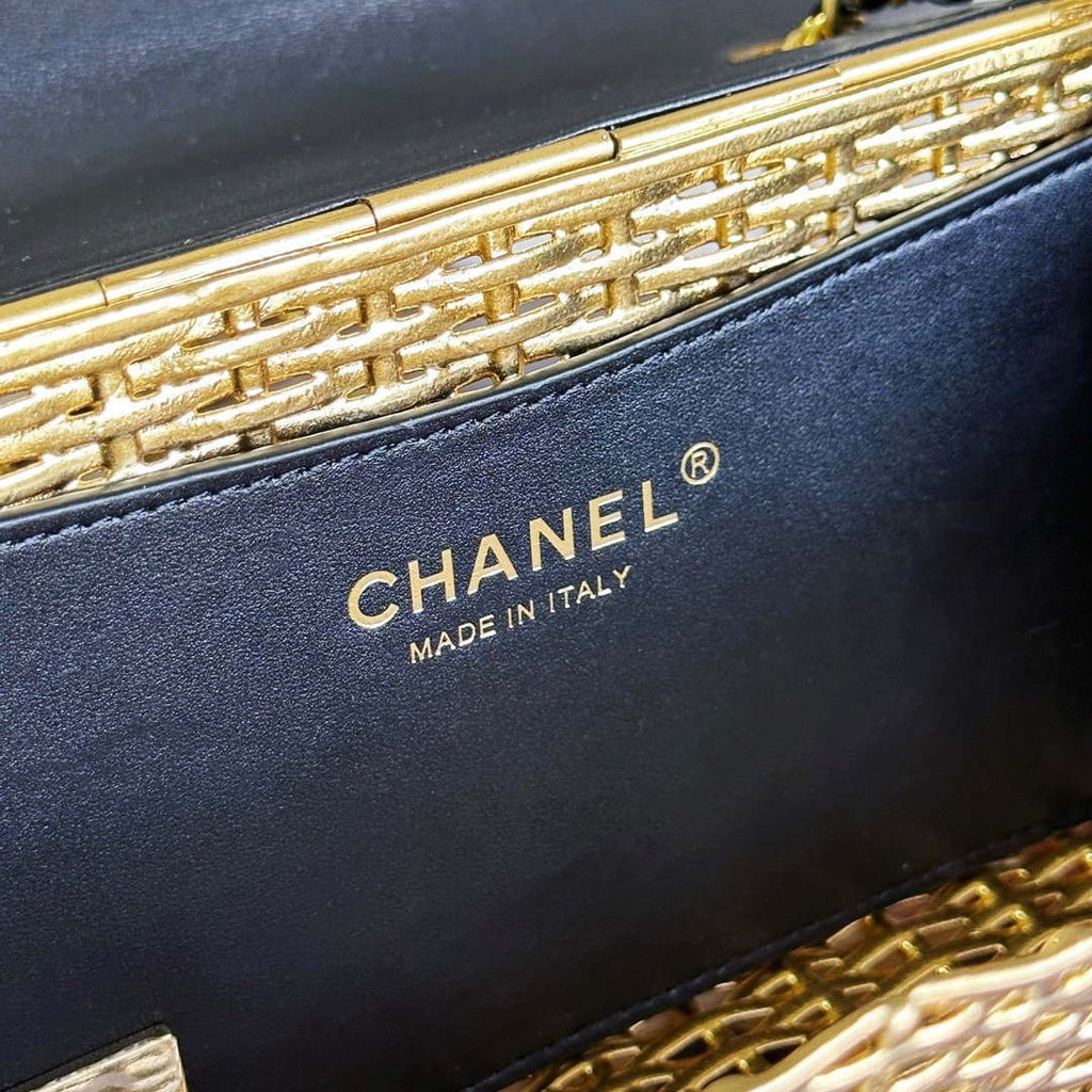 Chanel AS3712 Large EVENING BAG Lambskin & Gold Metal Black & Gold