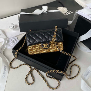 Chanel AS3713 SMALL EVENING BAG Lambskin & Gold Metal Black & Gold - Default Title - View 1