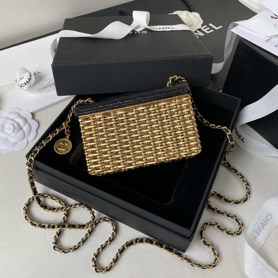 Chanel AS3713 SMALL EVENING BAG Lambskin & Gold Metal Black & Gold - Default Title - View 2
