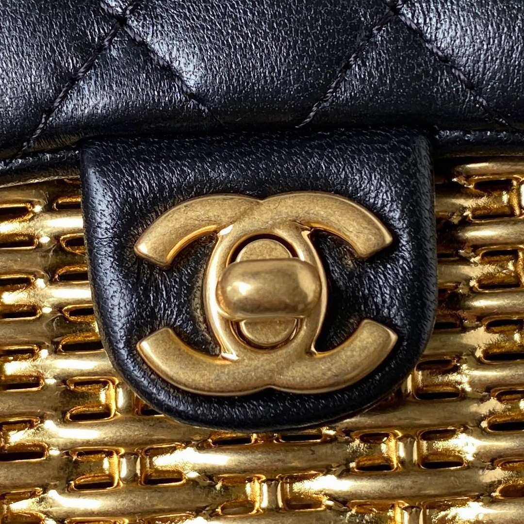 Chanel AS3713 SMALL EVENING BAG Lambskin & Gold Metal Black & Gold - Default Title - View 3