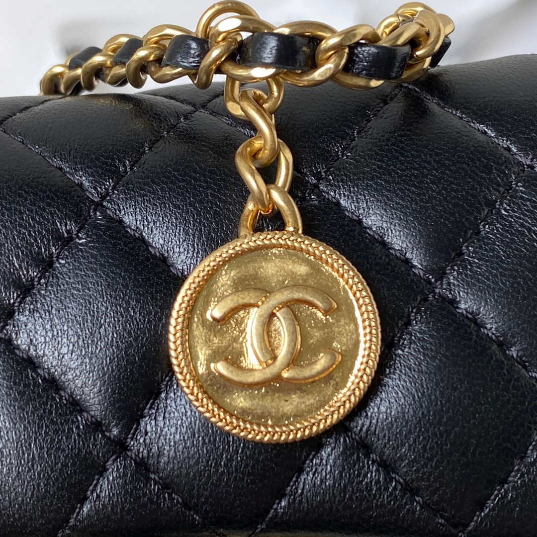 Chanel AS3713 SMALL EVENING BAG Lambskin & Gold Metal Black & Gold - Default Title - View 4