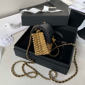 Chanel AS3713 SMALL EVENING BAG Lambskin & Gold Metal Black & Gold - Default Title - View 5