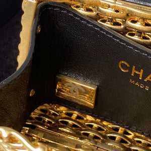 Chanel AS3713 SMALL EVENING BAG Lambskin & Gold Metal Black & Gold - Default Title - View 9