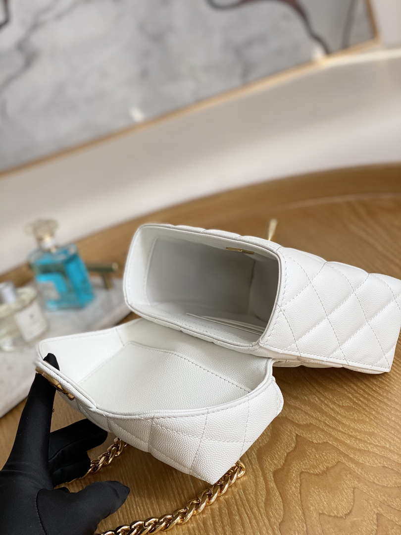 Chanel AS3729 Small Vanity Case Grained Calfskin & Gold-Tone Metal White - Default Title - View 7