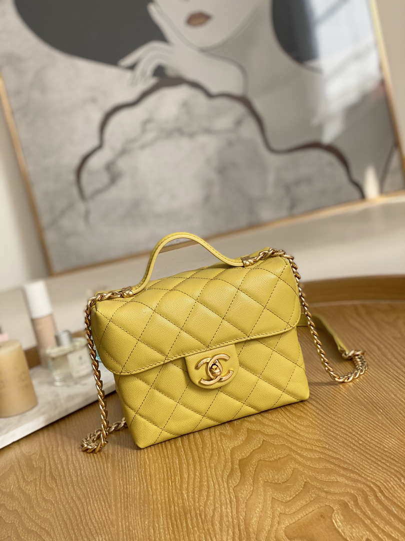Chanel AS3729 Small Vanity Case Grained Calfskin & Gold-Tone Metal Yellow