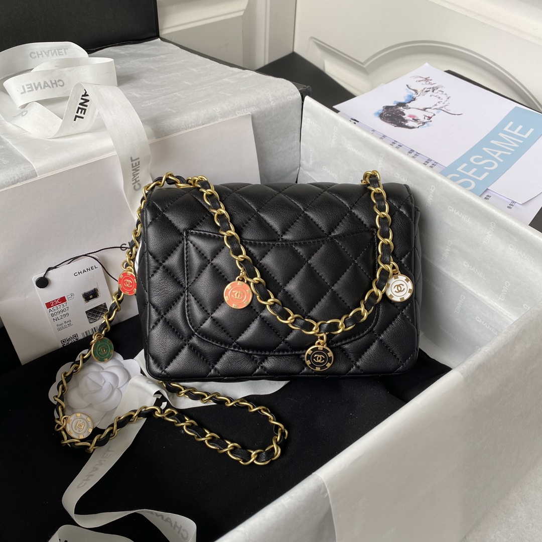Chanel AS3737 Mini Flap Bag Lambskin Enamel & Gold-Tone Metal Black - Default Title - View 2