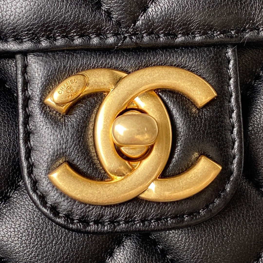 Chanel AS3737 Mini Flap Bag Lambskin Enamel & Gold-Tone Metal Black - Default Title - View 3