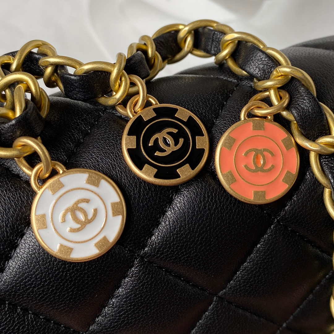 Chanel AS3737 Mini Flap Bag Lambskin Enamel & Gold-Tone Metal Black - Default Title - View 4