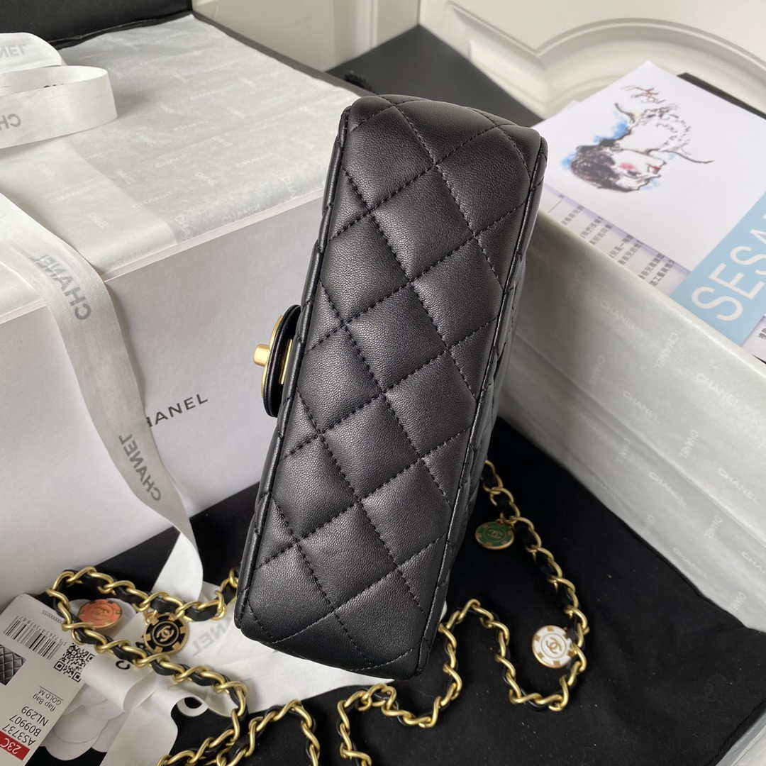 Chanel AS3737 Mini Flap Bag Lambskin Enamel & Gold-Tone Metal Black - Default Title - View 6