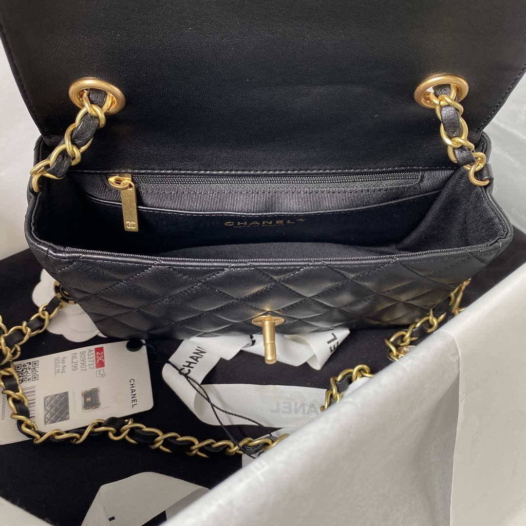 Chanel AS3737 Mini Flap Bag Lambskin Enamel & Gold-Tone Metal Black - Default Title - View 7