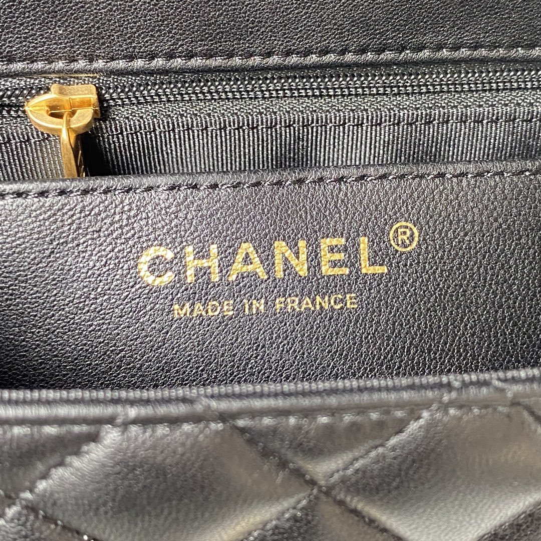 Chanel AS3737 Mini Flap Bag Lambskin Enamel & Gold-Tone Metal Black - Default Title - View 8