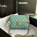 Chanel AS3737 Mini Flap Bag Lambskin Enamel & Gold-Tone Metal Blue - Default Title - View 1